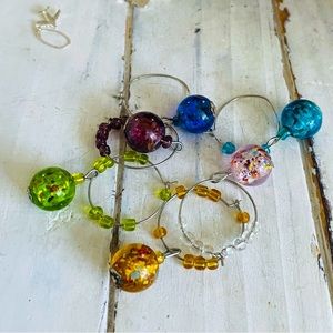 Murano foiled glass ball wine charms